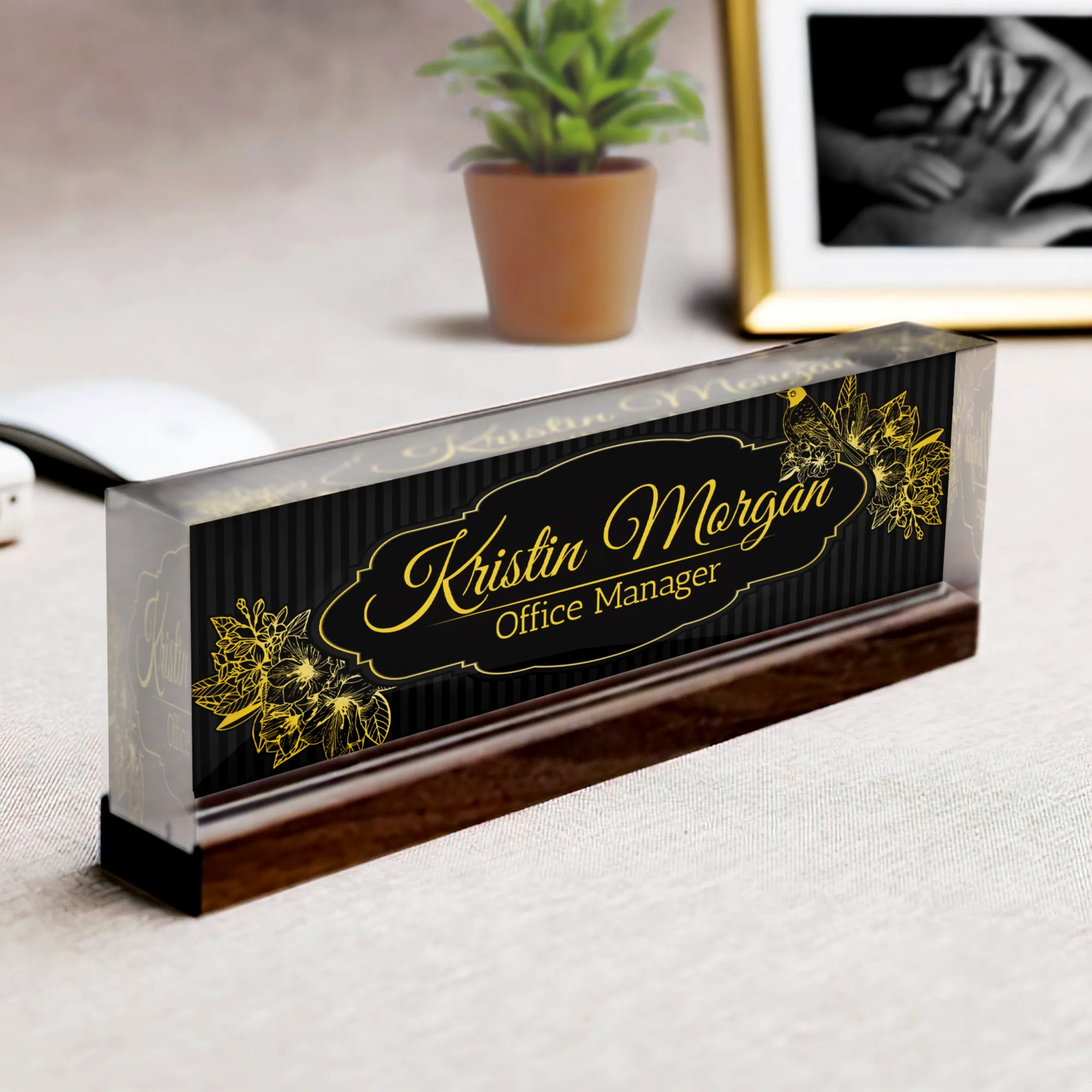 Personalized Name Plate Acrylic For Desk, Custom Employee Appreciation Gifts,  Custom Floral Desk Name Plate, Acrylic Desk Name TD81-29