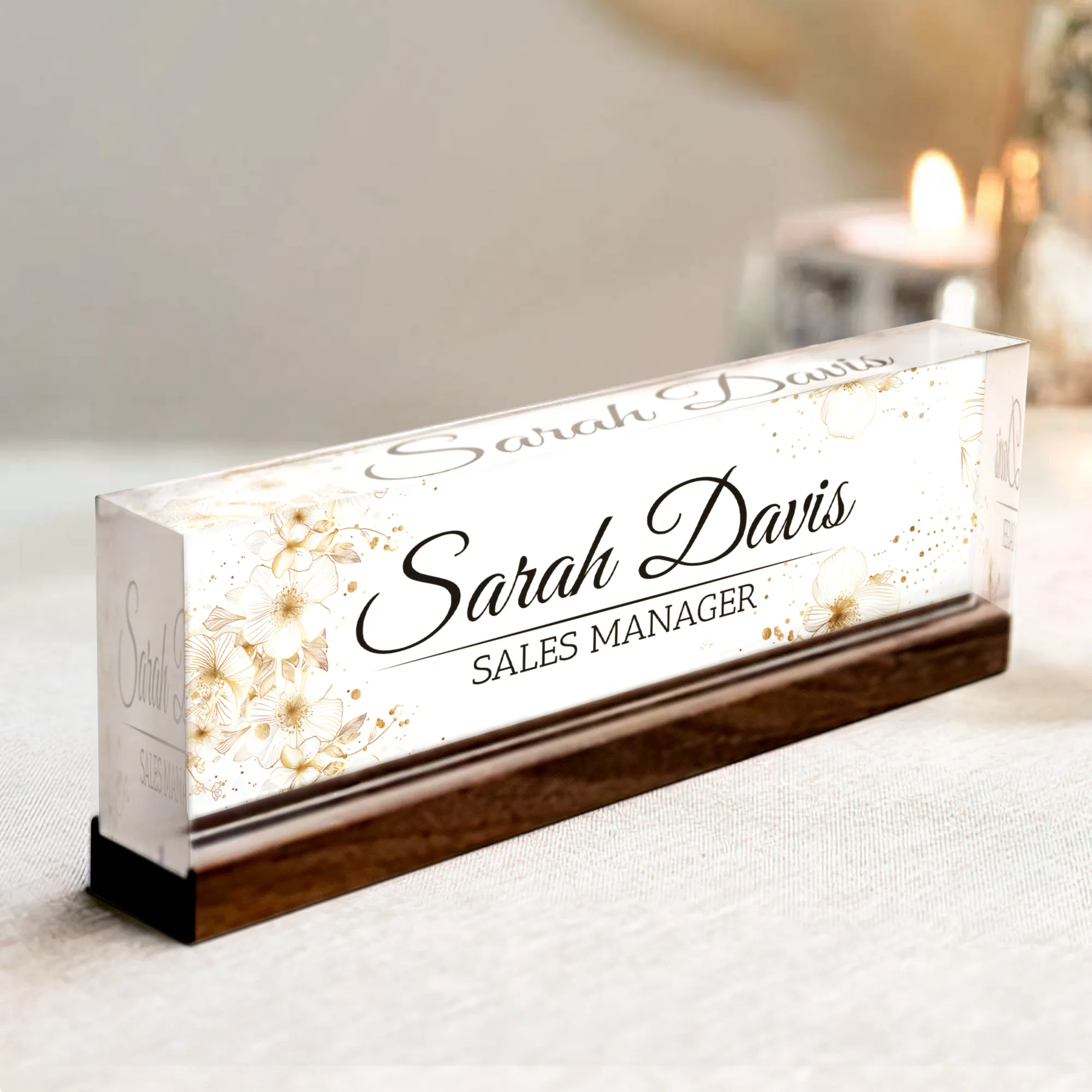 Personalized Name Plate Acrylic For Desk, Custom Employee Appreciation Gifts,  Custom Floral Desk Name Plate, Acrylic Desk Name TD81-29