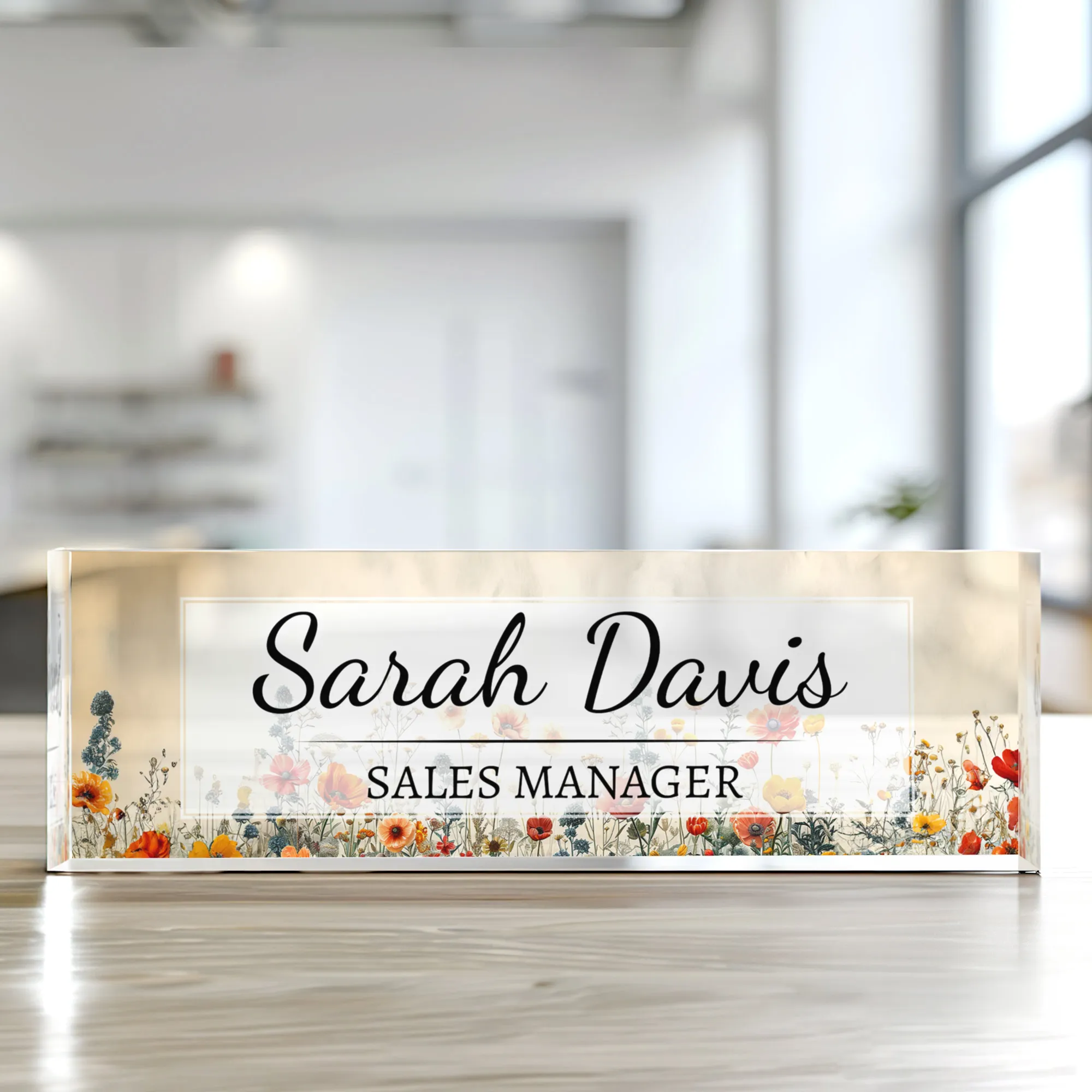 Personalized Name Plate Acrylic For Desk, Custom Employee Appreciation Gifts,  Custom Floral Desk Name Plate, Acrylic Desk Name TD81-29