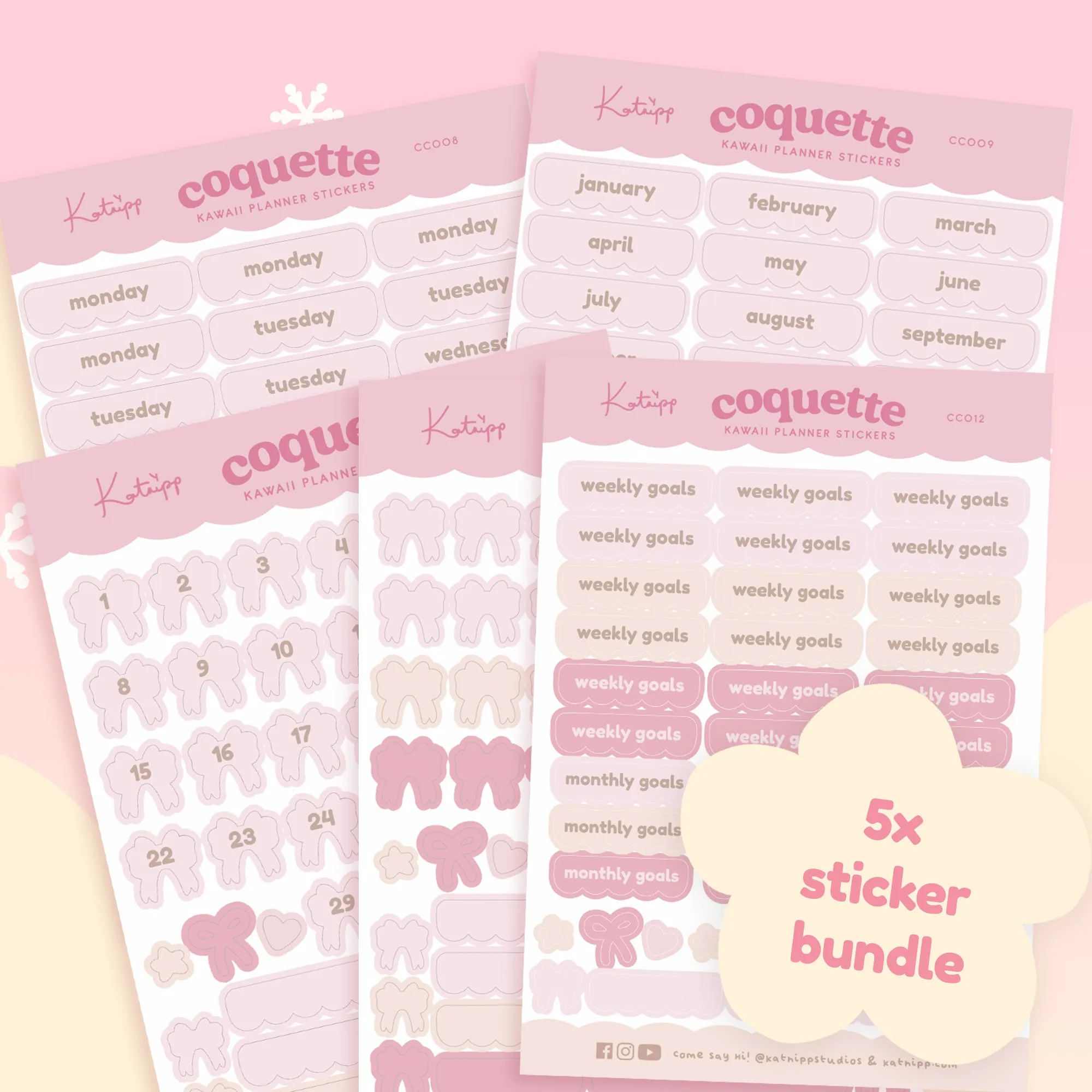 Pink Coquette Bow Planner Sticker Bundle | Kawaii Organisational Stickers for Daily, Weekly & Monthly Planning