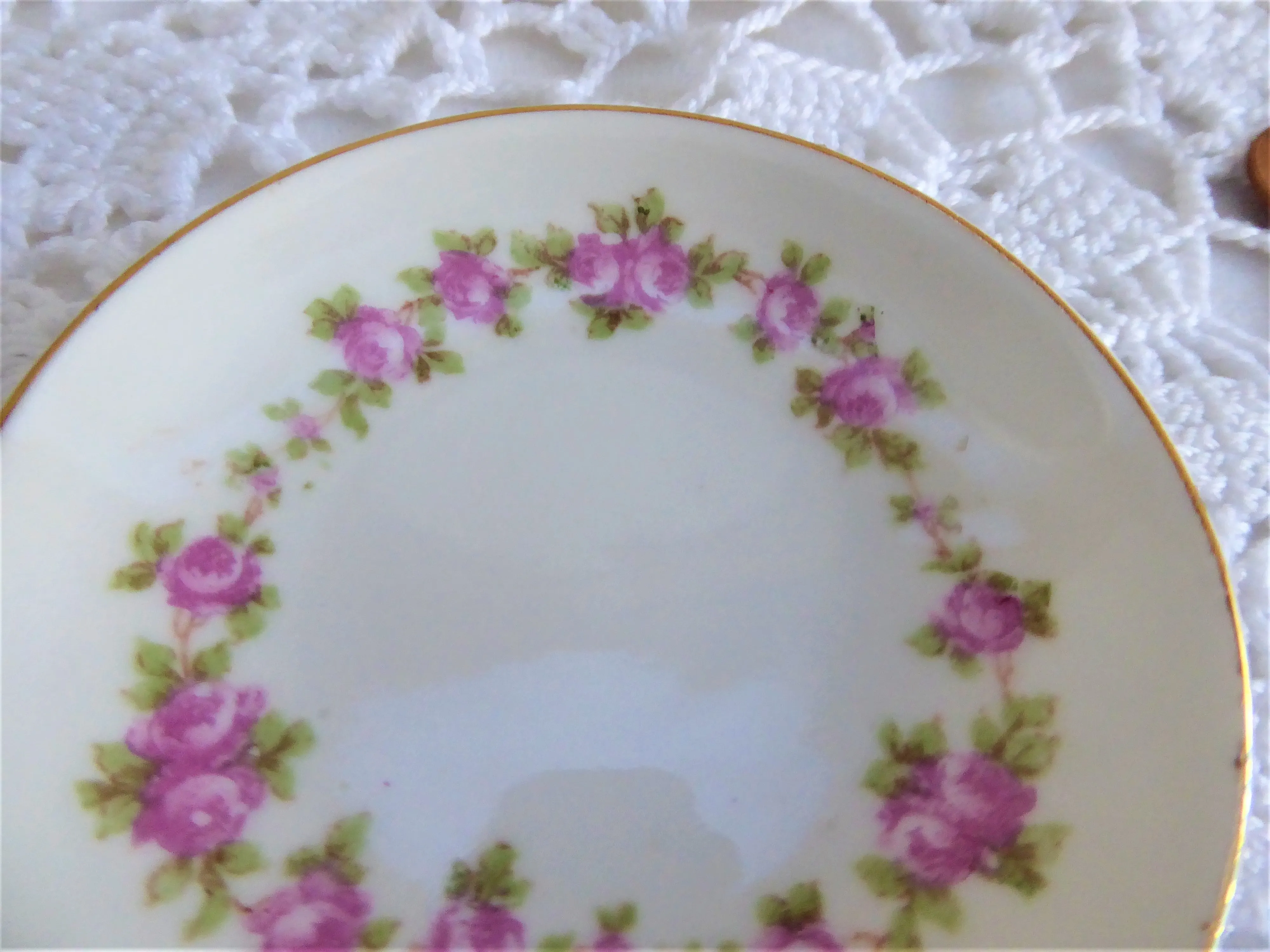 Pink Roses Butter Pat English Antique Butter Chip Teabag Caddy Wreath 1890s Ring Dish