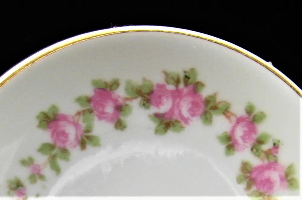 Pink Roses Butter Pat English Antique Butter Chip Teabag Caddy Wreath 1890s Ring Dish