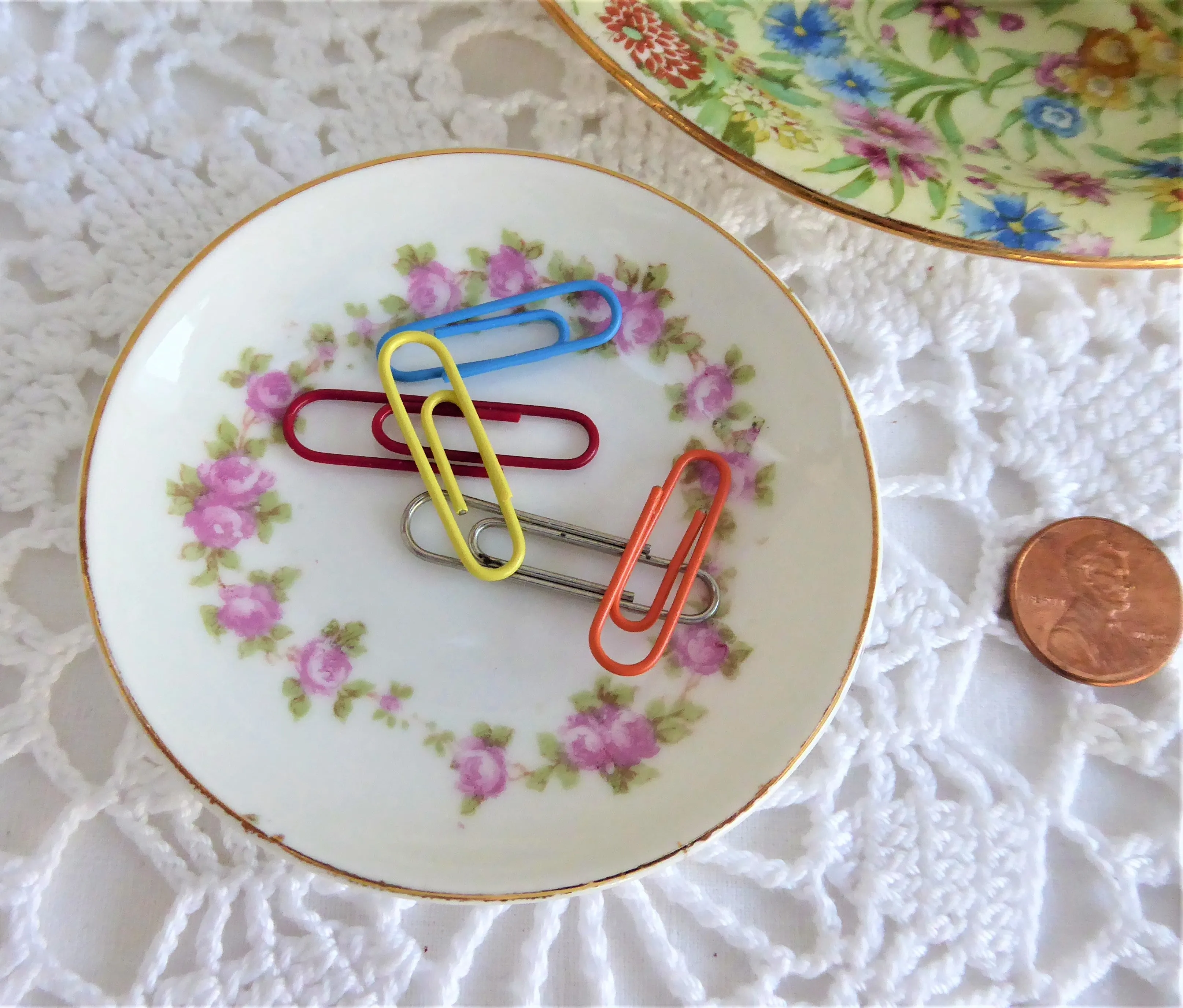 Pink Roses Butter Pat English Antique Butter Chip Teabag Caddy Wreath 1890s Ring Dish