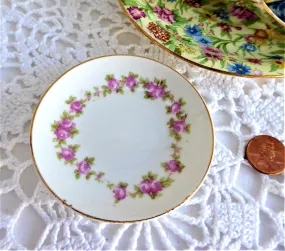 Pink Roses Butter Pat English Antique Butter Chip Teabag Caddy Wreath 1890s Ring Dish