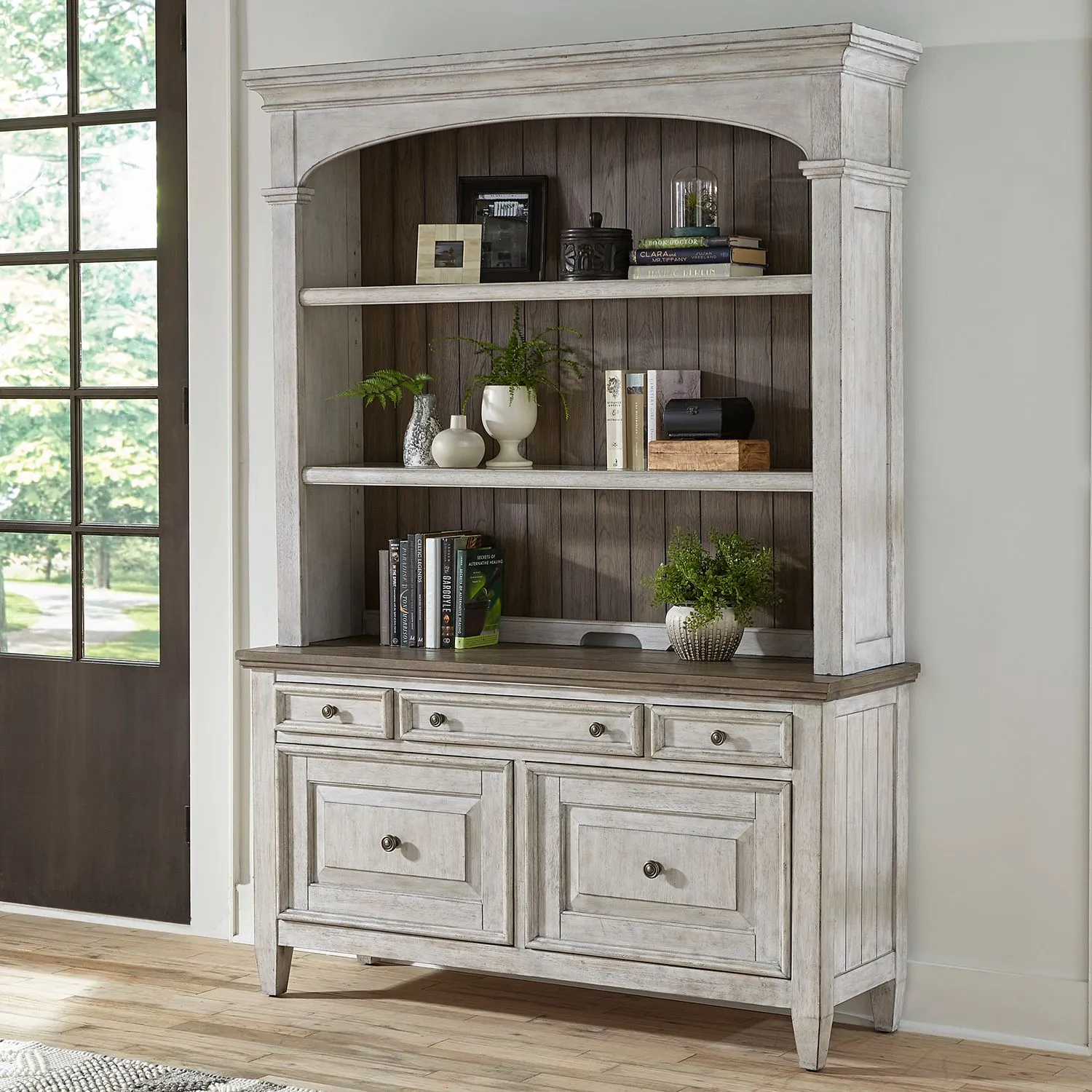 Rustico Credenza & Hutch with File Cabinet drawers