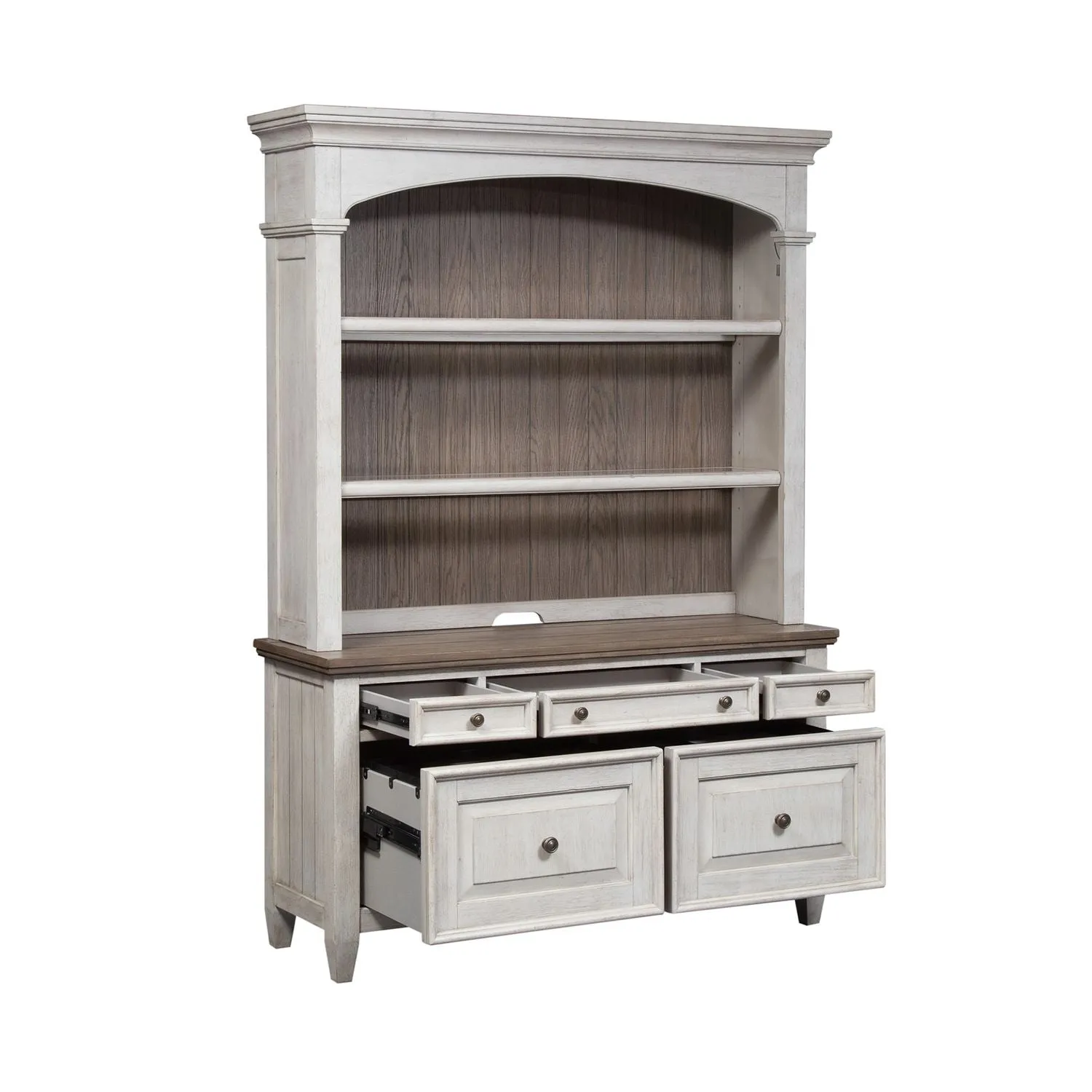 Rustico Credenza & Hutch with File Cabinet drawers