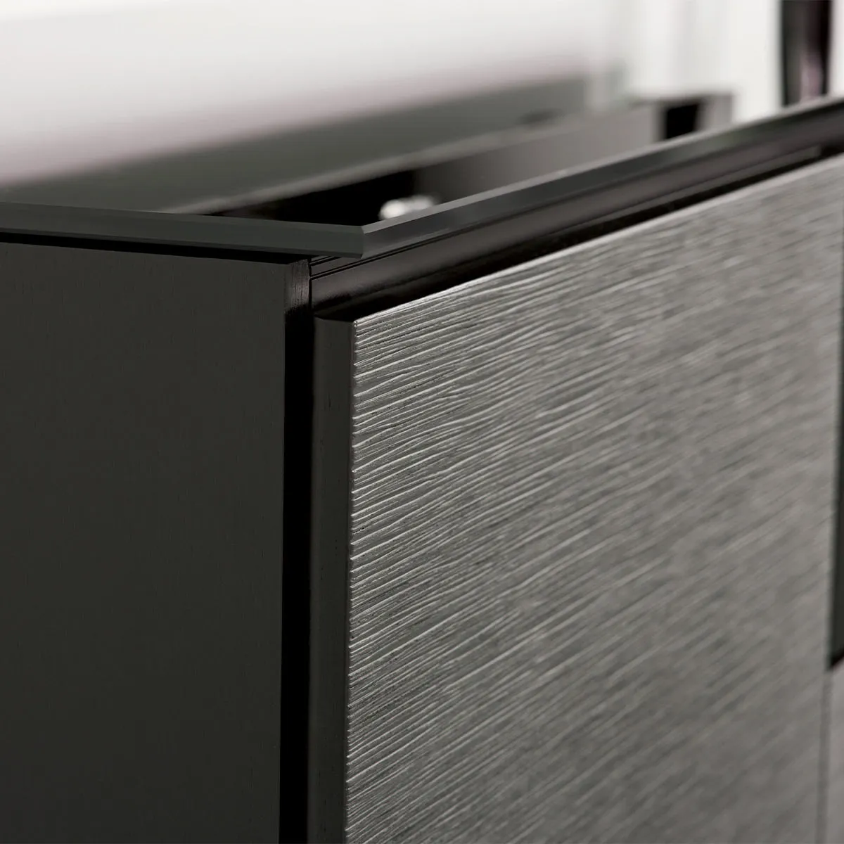 Salamander Chameleon Collection Chicago 339 Triple Speaker Integrated Cabinet (Textured Black Oak with Black Glass Top)