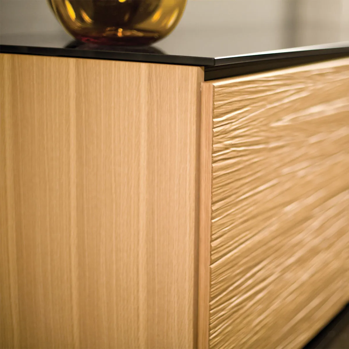 Salamander Chameleon Collection Denver 323 Twin AV Cabinet (Deep Textured Natural Oak with Black Glass Top)