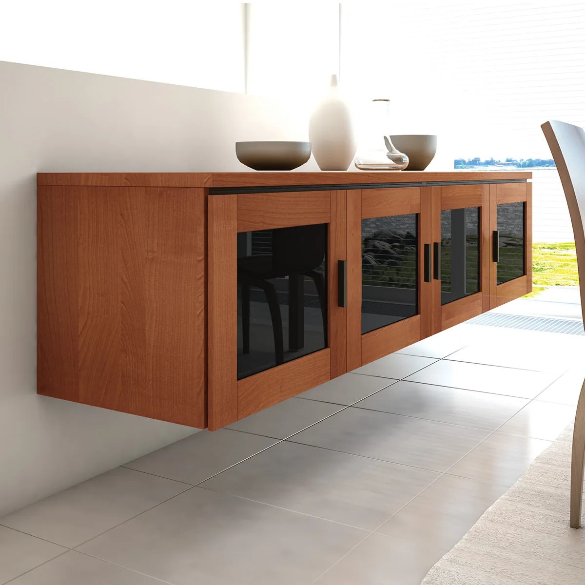 Salamander Chameleon Collection Elba 247 Quad AV Cabinet (Wide Framed American Cherry Doors with Smoked Glass Inserts)