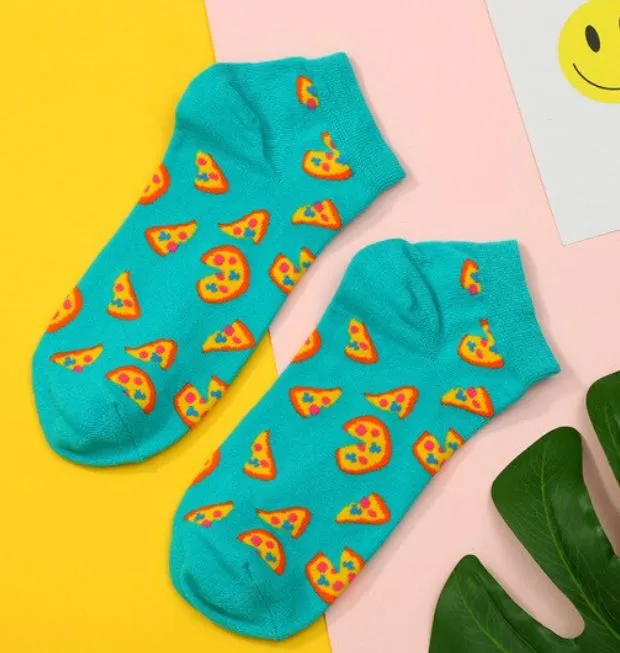 SF1062 Teal Blue Pizza Low Cut Socks