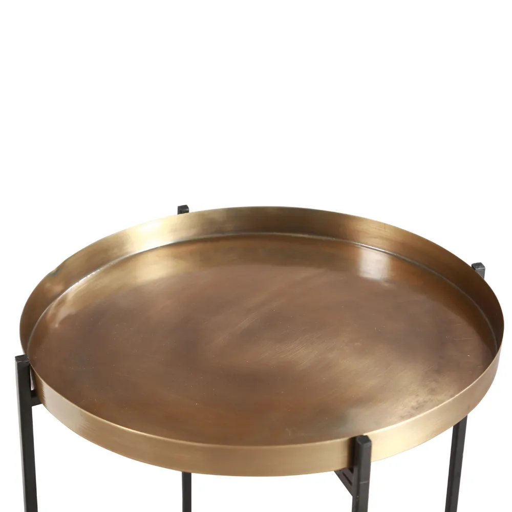 Side Tray Table | Foldable | Brass And Iron | Modern Home Decor | 16" Round