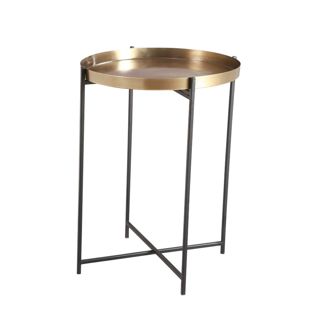 Side Tray Table | Foldable | Brass And Iron | Modern Home Decor | 16" Round