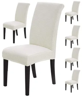 Styleys Dining Chair Cover Slipcovers, Jacquard Chair Seat Protector Removable Washable Spandex Kitchen Chair Covers for Dining Room, Set of 6, Ivory, JLMC01