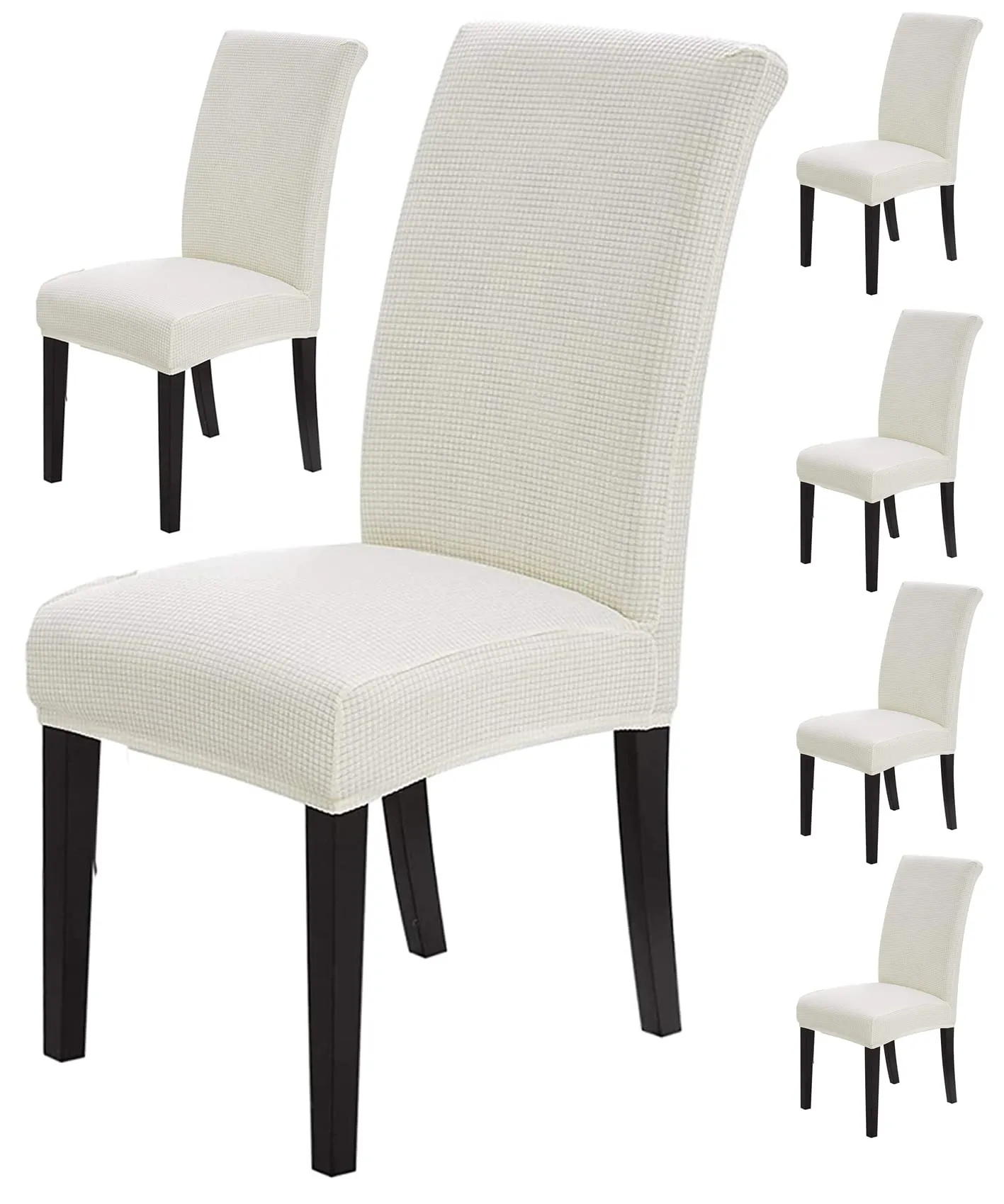 Styleys Dining Chair Cover Slipcovers, Jacquard Chair Seat Protector Removable Washable Spandex Kitchen Chair Covers for Dining Room, Set of 6, Ivory, JLMC01