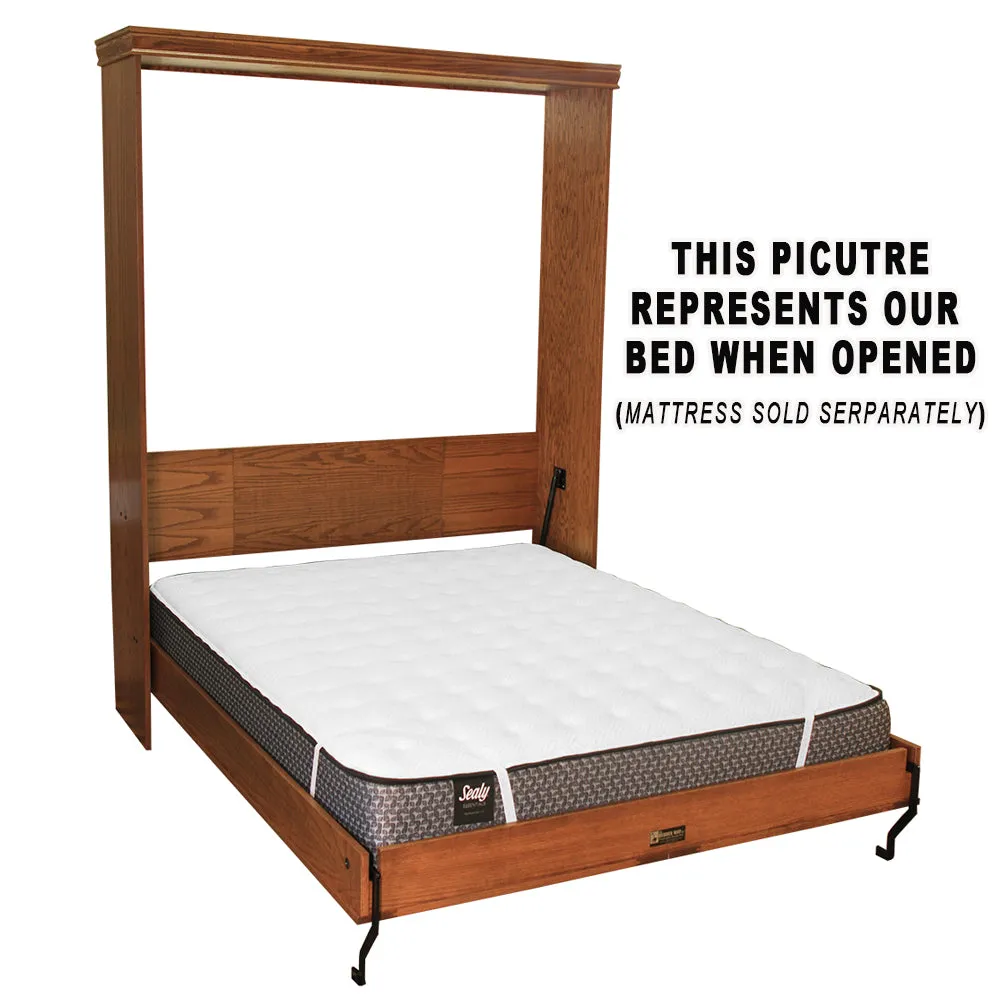 Table Face Murphy Bed Vertical Queen Oak Painted White With Side Cabinets and Roll Desk Discounted