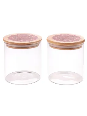 The Better Home Borosilicate Kitchen Containers with Bamboo Lid (2Pcs - 300 ml Each)| Airtight Jar For Kitchen Storage Box | Glass Jars For Cookies, Snack, Spices, Tea | Jars & Containers Set (Red)