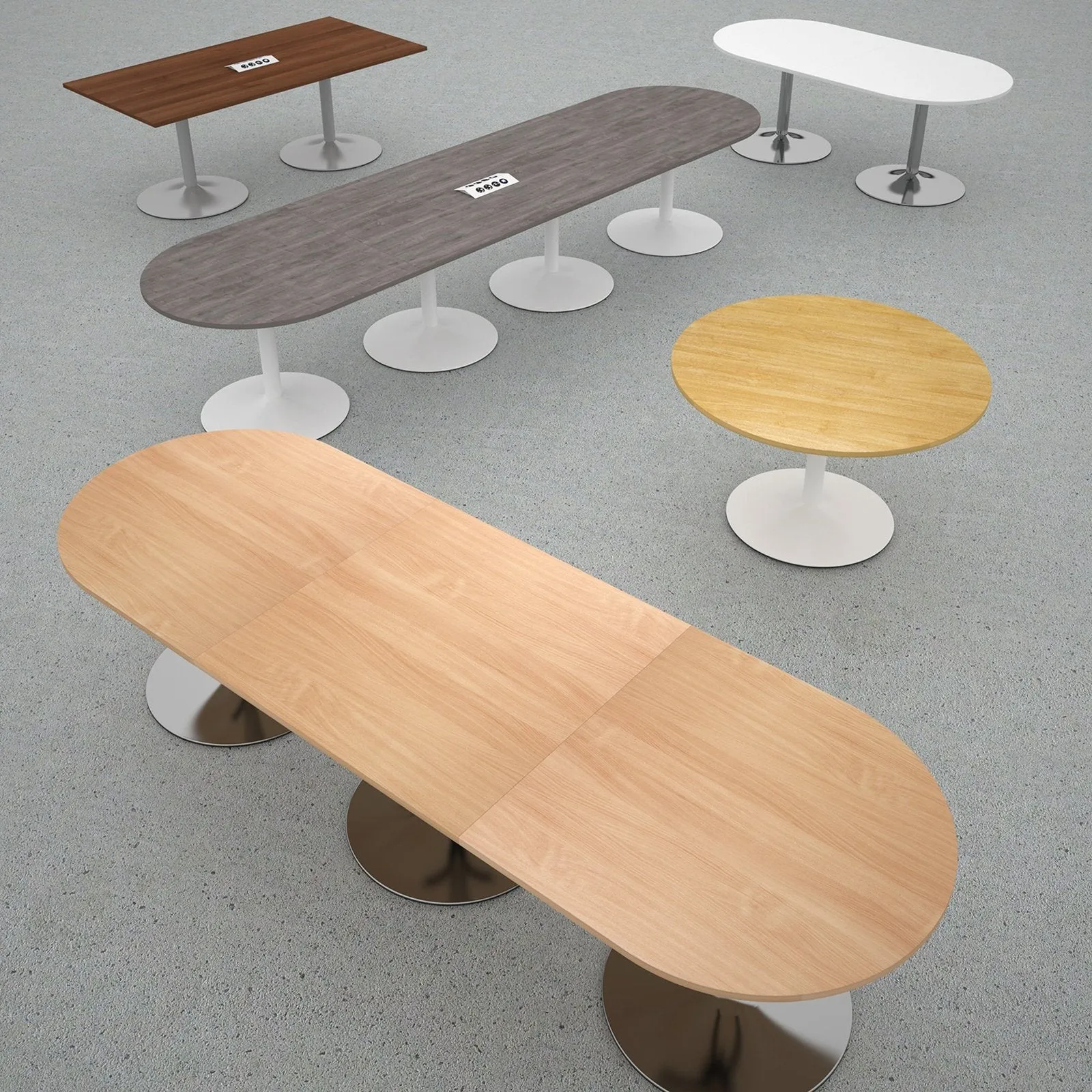 Trumpet base rectangular boardroom table with central cutout