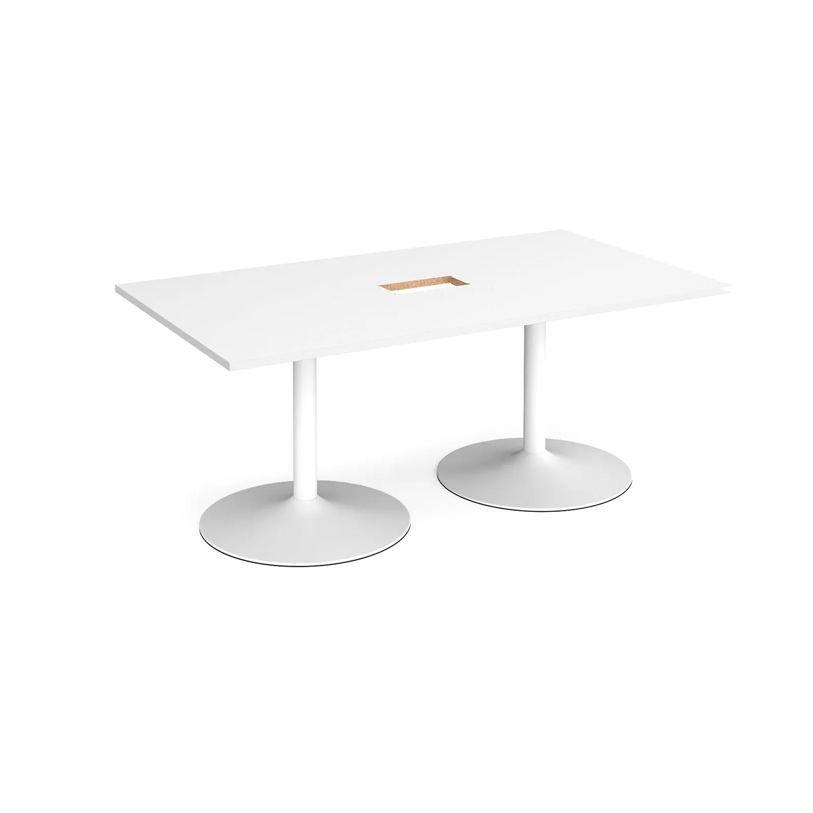 Trumpet base rectangular boardroom table with central cutout