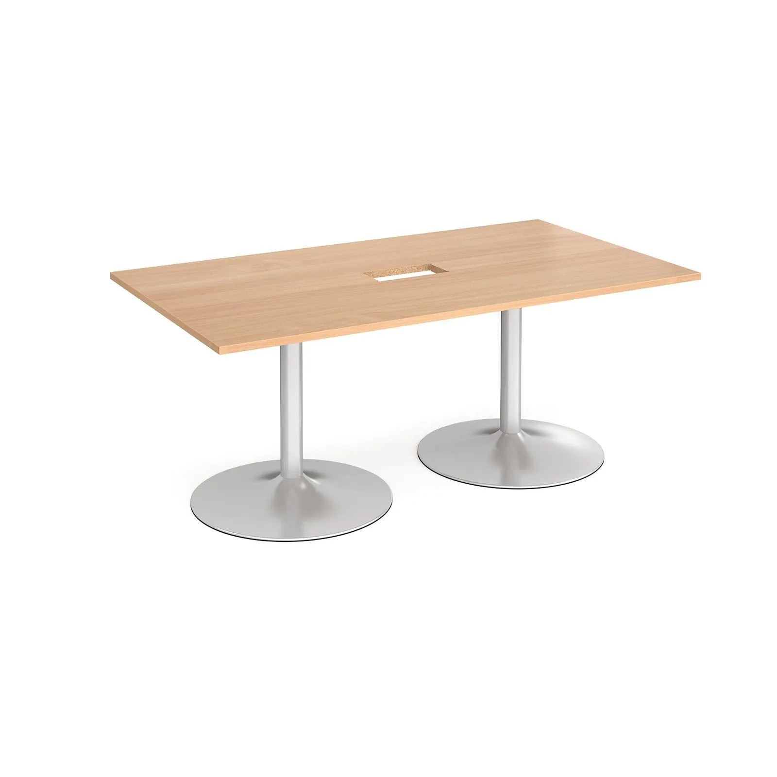 Trumpet base rectangular boardroom table with central cutout