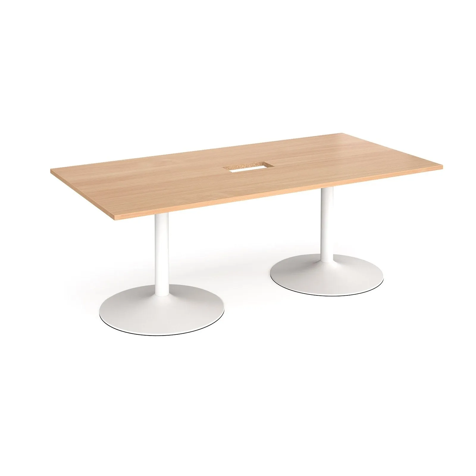 Trumpet base rectangular boardroom table with central cutout