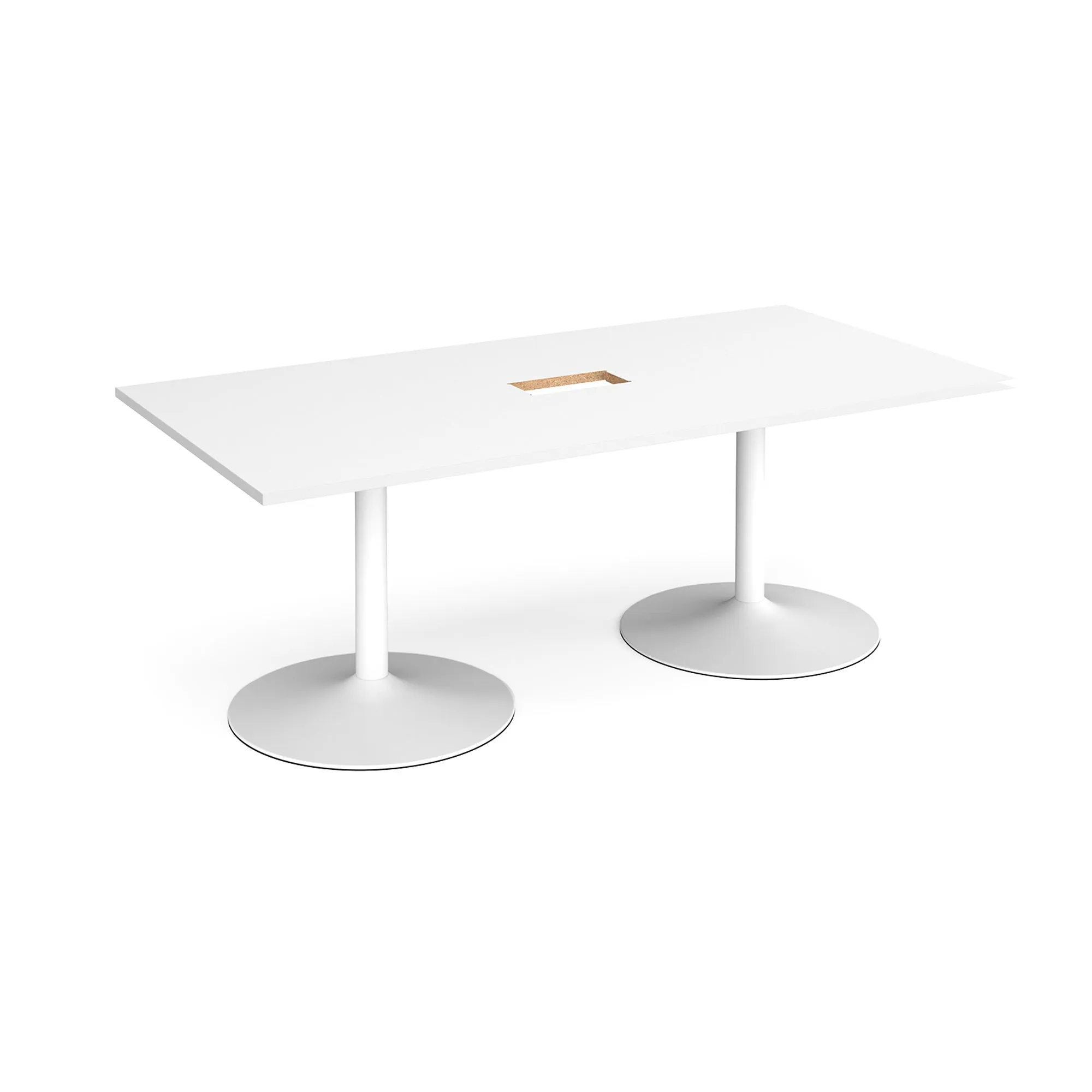 Trumpet base rectangular boardroom table with central cutout