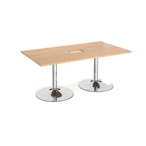 Trumpet base rectangular boardroom table with central cutout