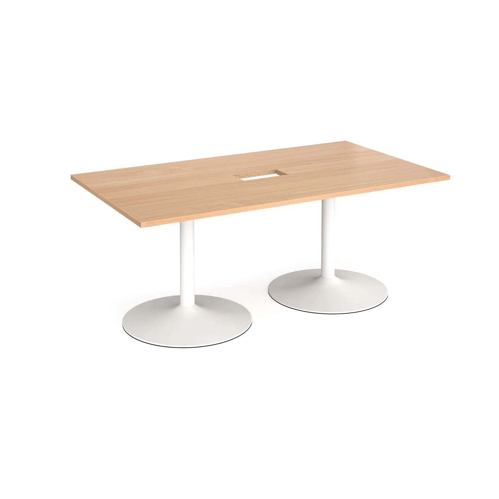 Trumpet base rectangular boardroom table with central cutout