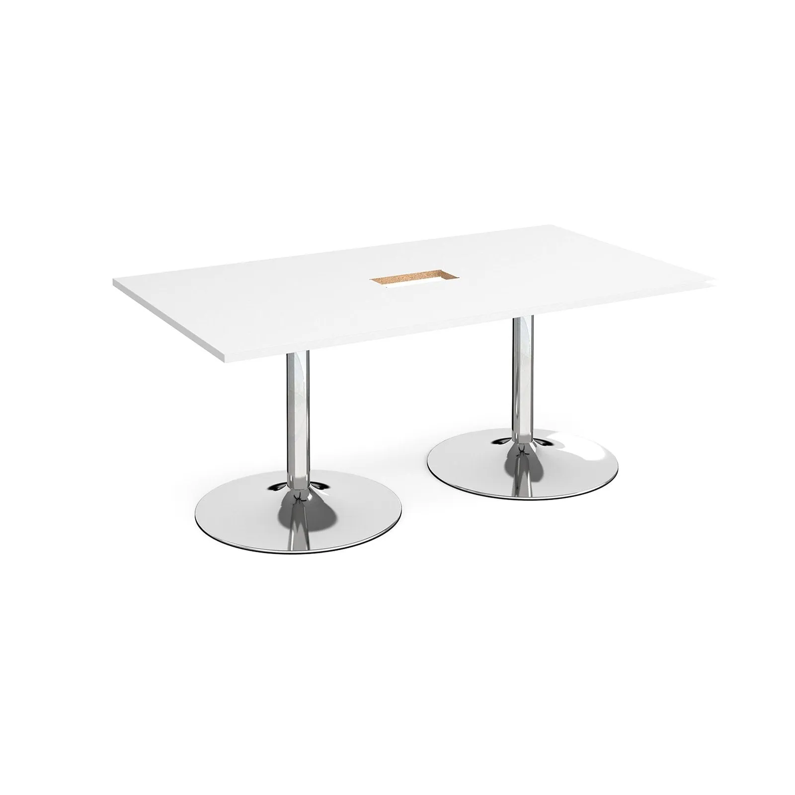 Trumpet base rectangular boardroom table with central cutout