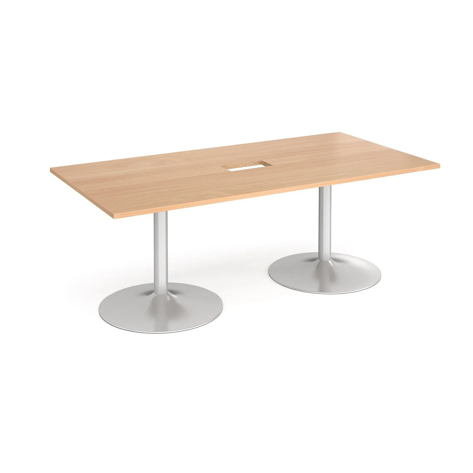 Trumpet base rectangular boardroom table with central cutout