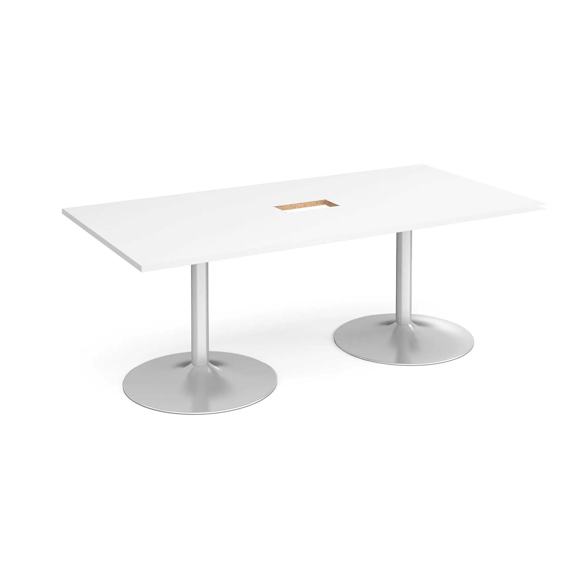 Trumpet base rectangular boardroom table with central cutout