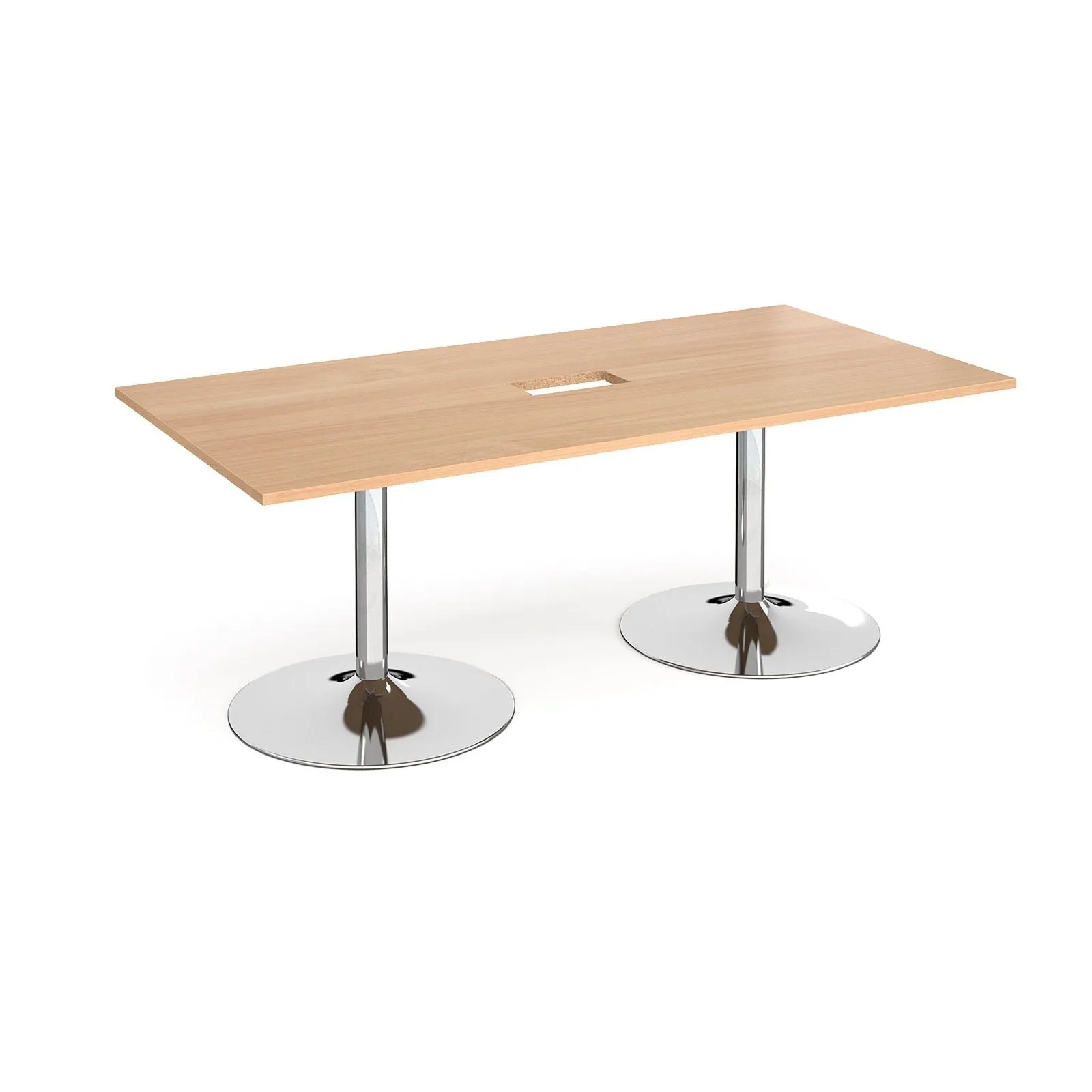 Trumpet base rectangular boardroom table with central cutout