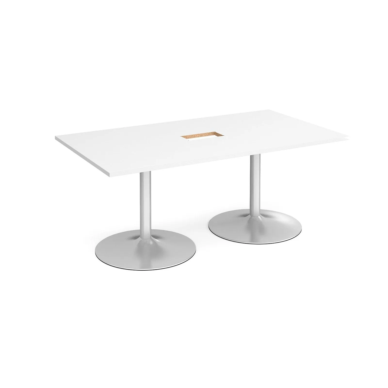 Trumpet base rectangular boardroom table with central cutout