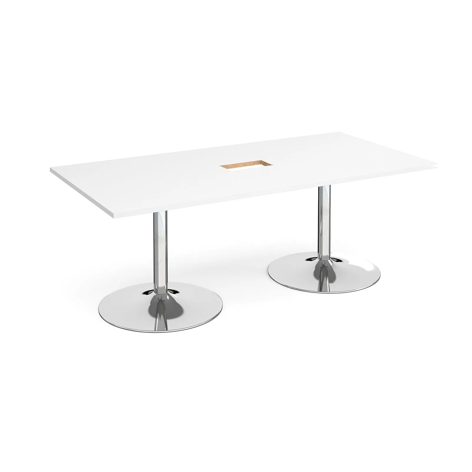 Trumpet base rectangular boardroom table with central cutout