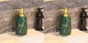 USHA SHRIRAM 260ml Soap Dispenser Bottle | Ceramic Soap & Lotion Dispenser Set | Kitchen Dish Soap Pump Dispenser Set | Hand Shower Washing Soap Dispenser (Design1 - Green, Pack of 2)