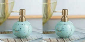 USHA SHRIRAM 300ml Soap Dispenser Bottle | Ceramic Soap & Lotion Dispenser Set | Kitchen Dish Soap Pump Dispenser Set | Hand Shower Washing Soap Dispenser (Design 1 - Blue, Pack of 2)