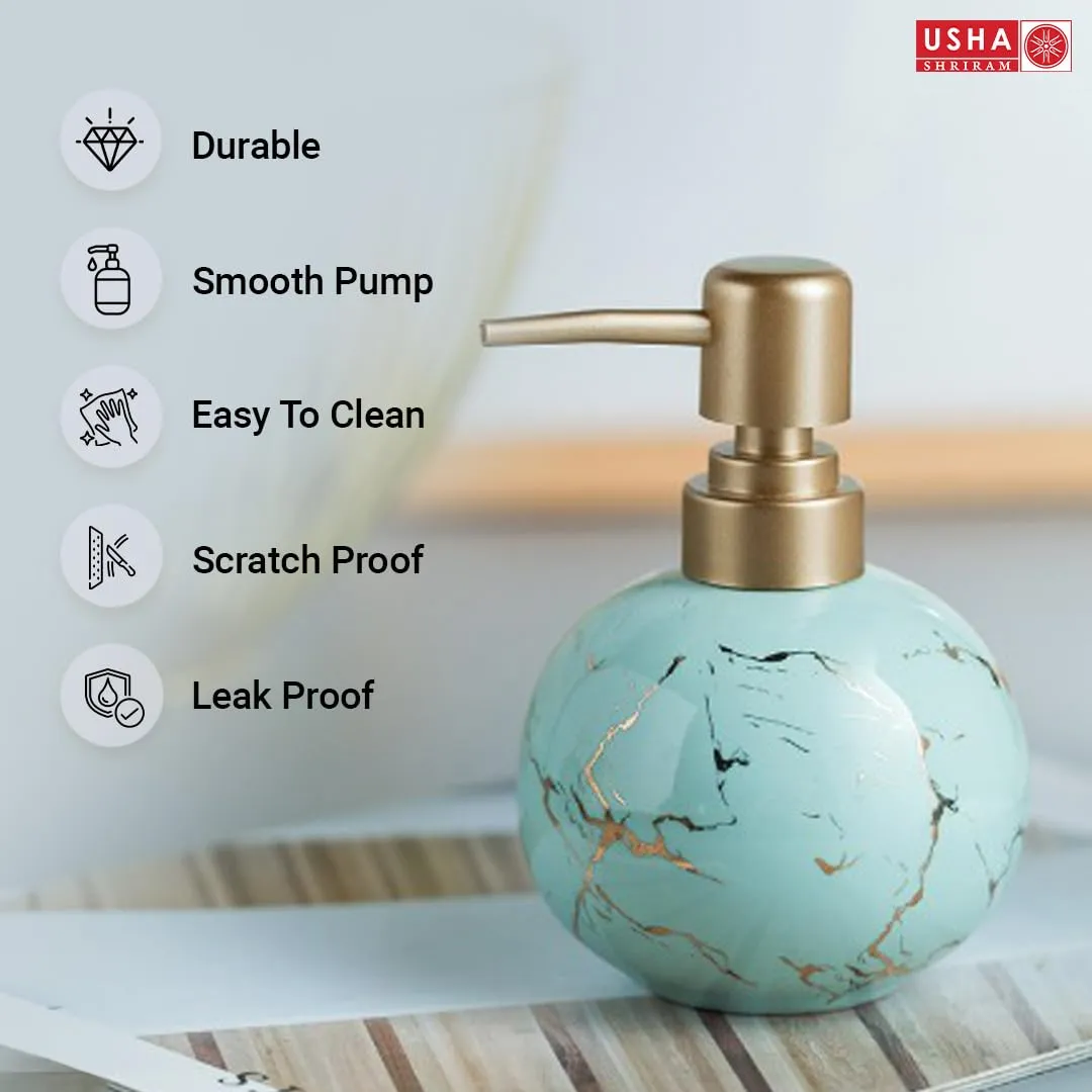 USHA SHRIRAM 300ml Soap Dispenser Bottle | Ceramic Soap & Lotion Dispenser Set | Kitchen Dish Soap Pump Dispenser Set | Hand Shower Washing Soap Dispenser (Design 1 - Blue, Pack of 2)
