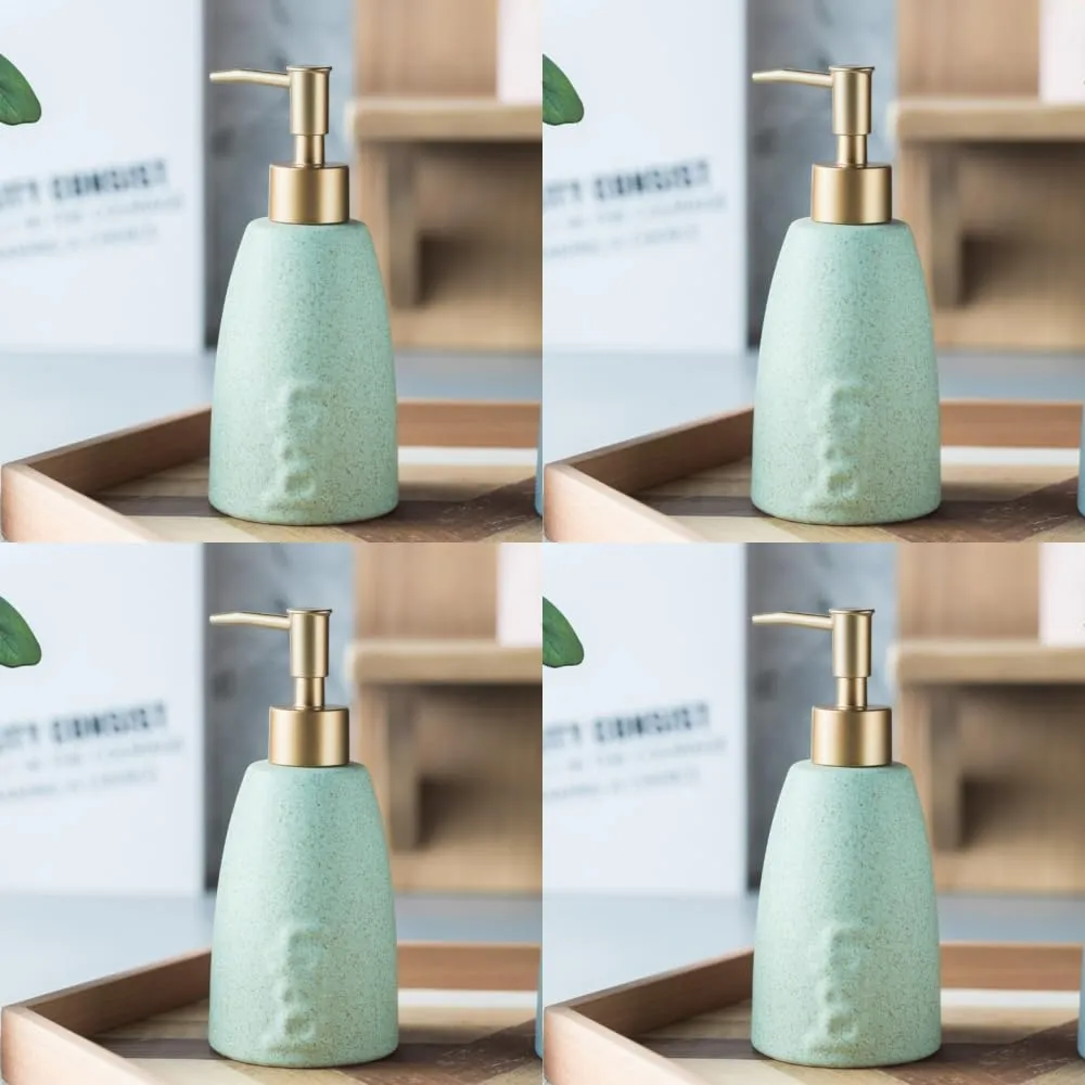USHA SHRIRAM 320ml Soap Dispenser Bottle | Ceramic Soap & Lotion Dispenser Set | Kitchen Dish Soap Pump Dispenser Set | Hand Shower Washing Soap Dispenser (Design 1 - Green, Pack of 4)