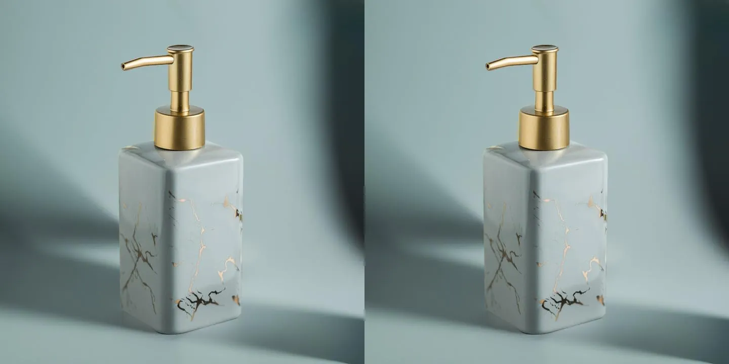 USHA SHRIRAM 320ml Soap Dispenser Bottle | Ceramic Soap & Lotion Dispenser Set | Kitchen Dish Soap Pump Dispenser Set | Hand Shower Washing Soap Dispenser (Design 3 - Grey, Pack of 2)