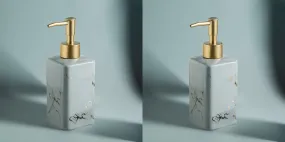 USHA SHRIRAM 320ml Soap Dispenser Bottle | Ceramic Soap & Lotion Dispenser Set | Kitchen Dish Soap Pump Dispenser Set | Hand Shower Washing Soap Dispenser (Design 3 - Grey, Pack of 2)