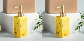 USHA SHRIRAM 320ml Soap Dispenser Bottle | Ceramic Soap & Lotion Dispenser Set | Kitchen Dish Soap Pump Dispenser Set | Hand Shower Washing Soap Dispenser (Design 3 - Yellow, Pack of 2)