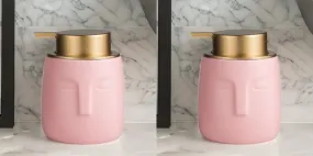 USHA SHRIRAM 350ml Soap Dispenser Bottle | Ceramic Soap & Lotion Dispenser Set | Kitchen Dish Soap Pump Dispenser Set | Hand Shower Washing Soap Dispenser (Design 1 - Pink, Pack of 2)