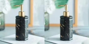 USHA SHRIRAM 350ml Soap Dispenser Bottle | Ceramic Soap & Lotion Dispenser Set | Kitchen Dish Soap Pump Dispenser Set | Hand Shower Washing Soap Dispenser (Design 2 - Black, Pack of 2)