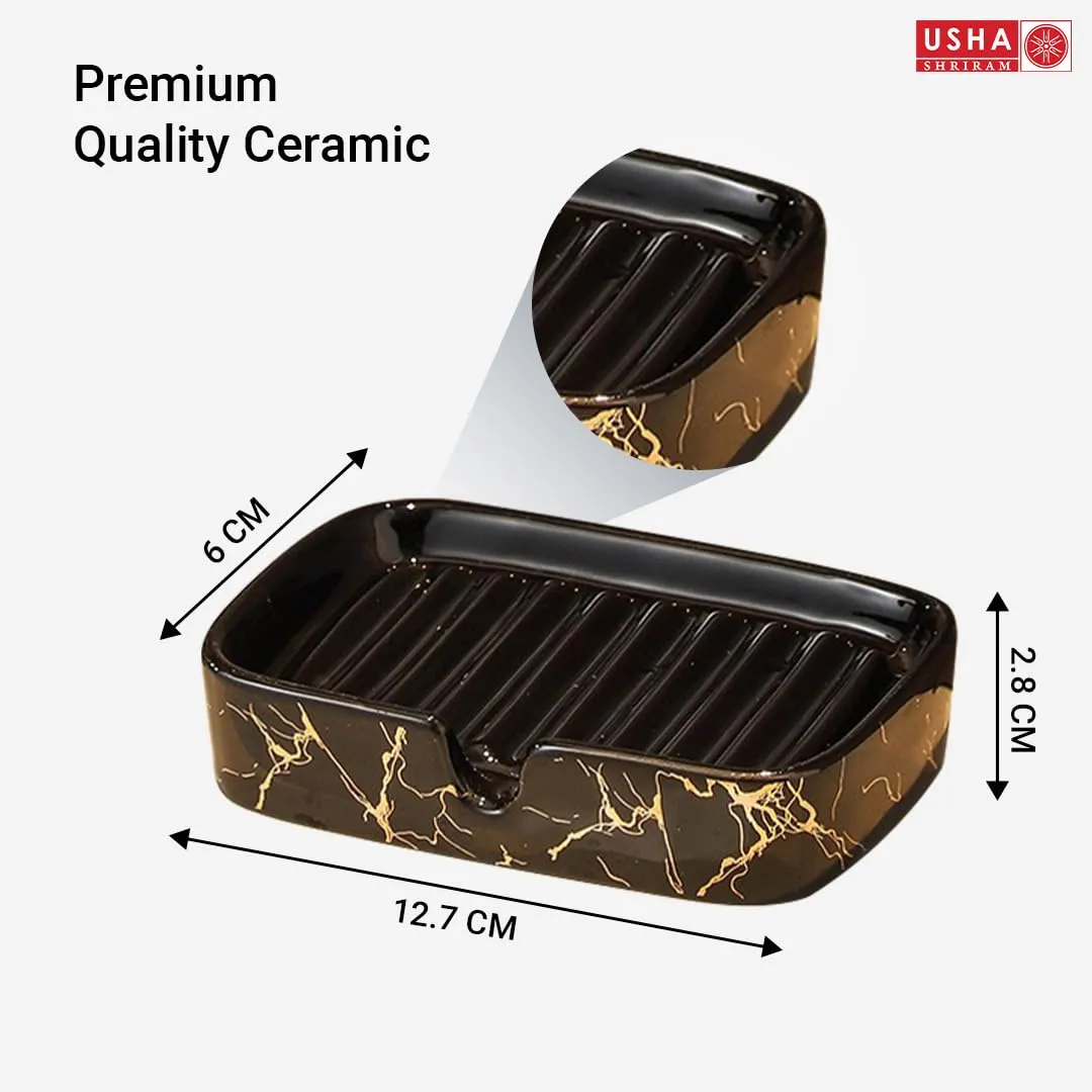 USHA SHRIRAM Soap Case | Ceramic Soap & Lotion Dispenser Set | Kitchen Dish Soap Pump Dispenser Set | Hand Shower Washing Soap Dispenser for Kitchen Sink & Bathroom (Design 1 - Black, Pack of 4)