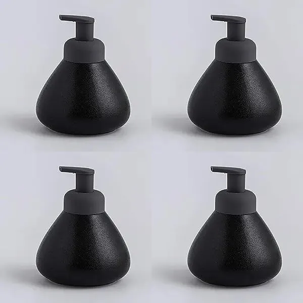 USHA SHRIRAM Soap Dispenser Bottle | Ceramic Soap & Lotion Dispenser Set | Kitchen Dish Soap Pump Dispenser Set | Hand Shower Washing Soap Dispenser (360ml - Design 1 - Black, Pack of 4)