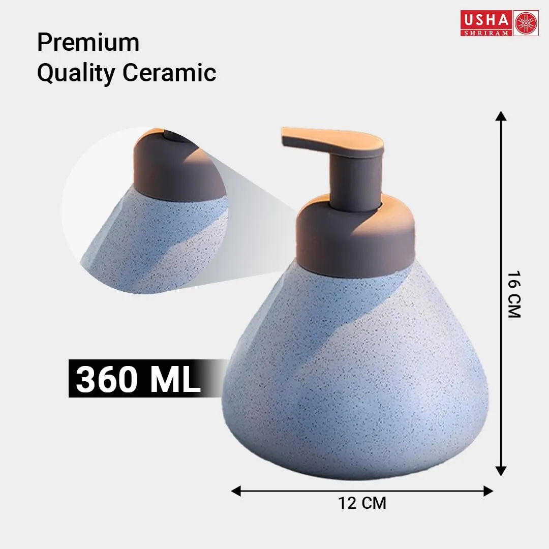 USHA SHRIRAM Soap Dispenser Bottle | Ceramic Soap & Lotion Dispenser Set | Kitchen Dish Soap Pump Dispenser Set | Hand Shower Washing Soap Dispenser (360ml - Design 1 - Black, Pack of 4)