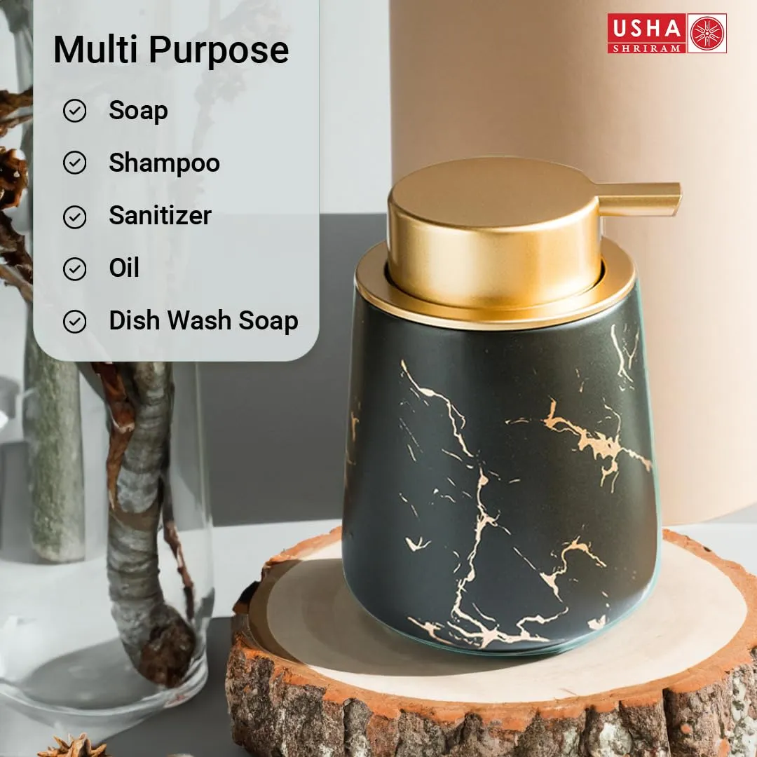 USHA SHRIRAM Soap Dispenser Bottle | Ceramic Soap & Lotion Dispenser Set | Kitchen Dish Soap Pump Dispenser Set | Hand Shower Washing Soap Dispenser (400ml - Design 4 - Green, Pack of 4)