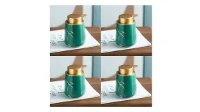 USHA SHRIRAM Soap Dispenser Bottle | Ceramic Soap & Lotion Dispenser Set | Kitchen Dish Soap Pump Dispenser Set | Hand Shower Washing Soap Dispenser (400ml - Design 4 - Green, Pack of 4)