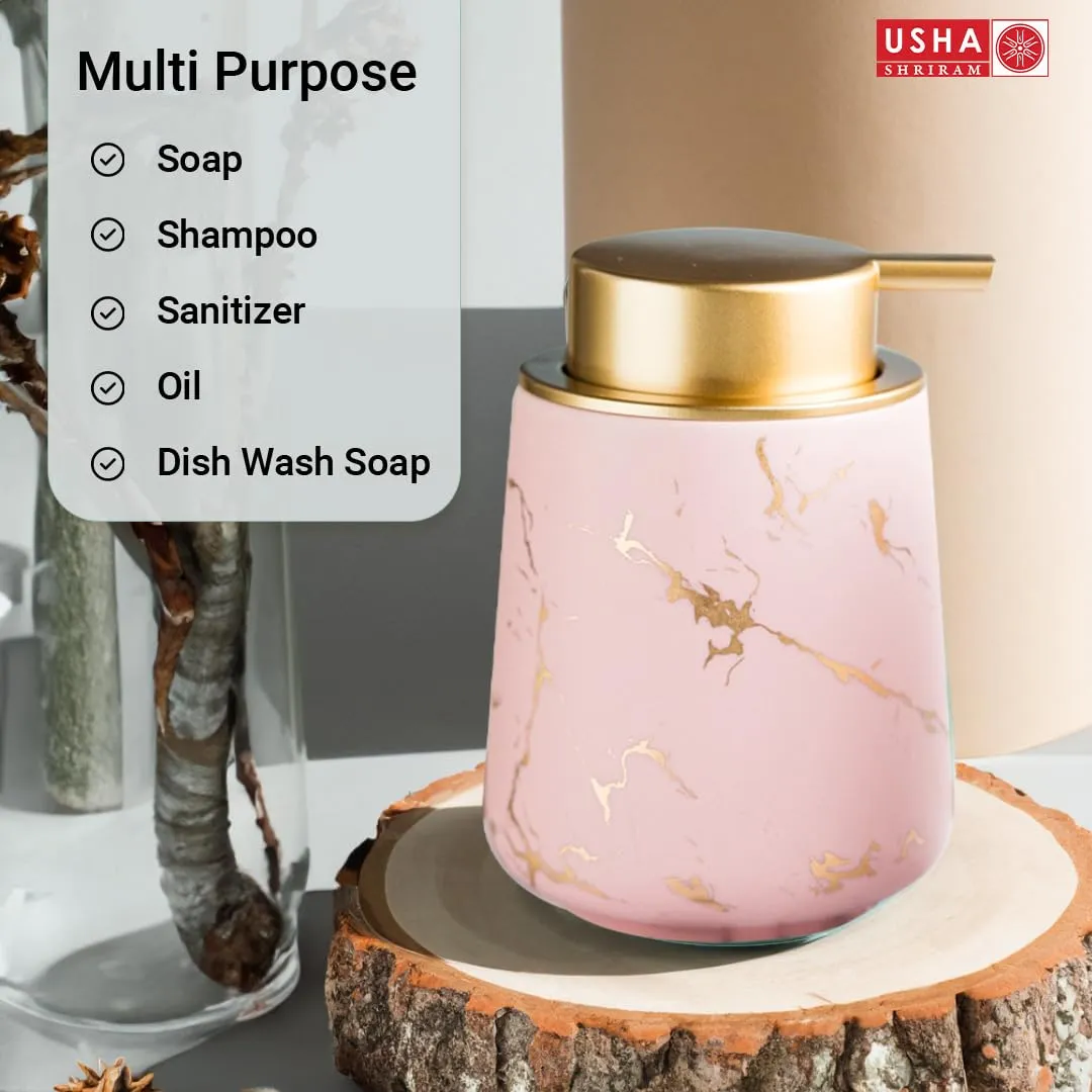 USHA SHRIRAM Soap Dispenser Bottle | Ceramic Soap & Lotion Dispenser Set | Kitchen Dish Soap Pump Dispenser Set | Hand Shower Washing Soap Dispenser (400ml - Design 4 - Pink, Pack of 4)