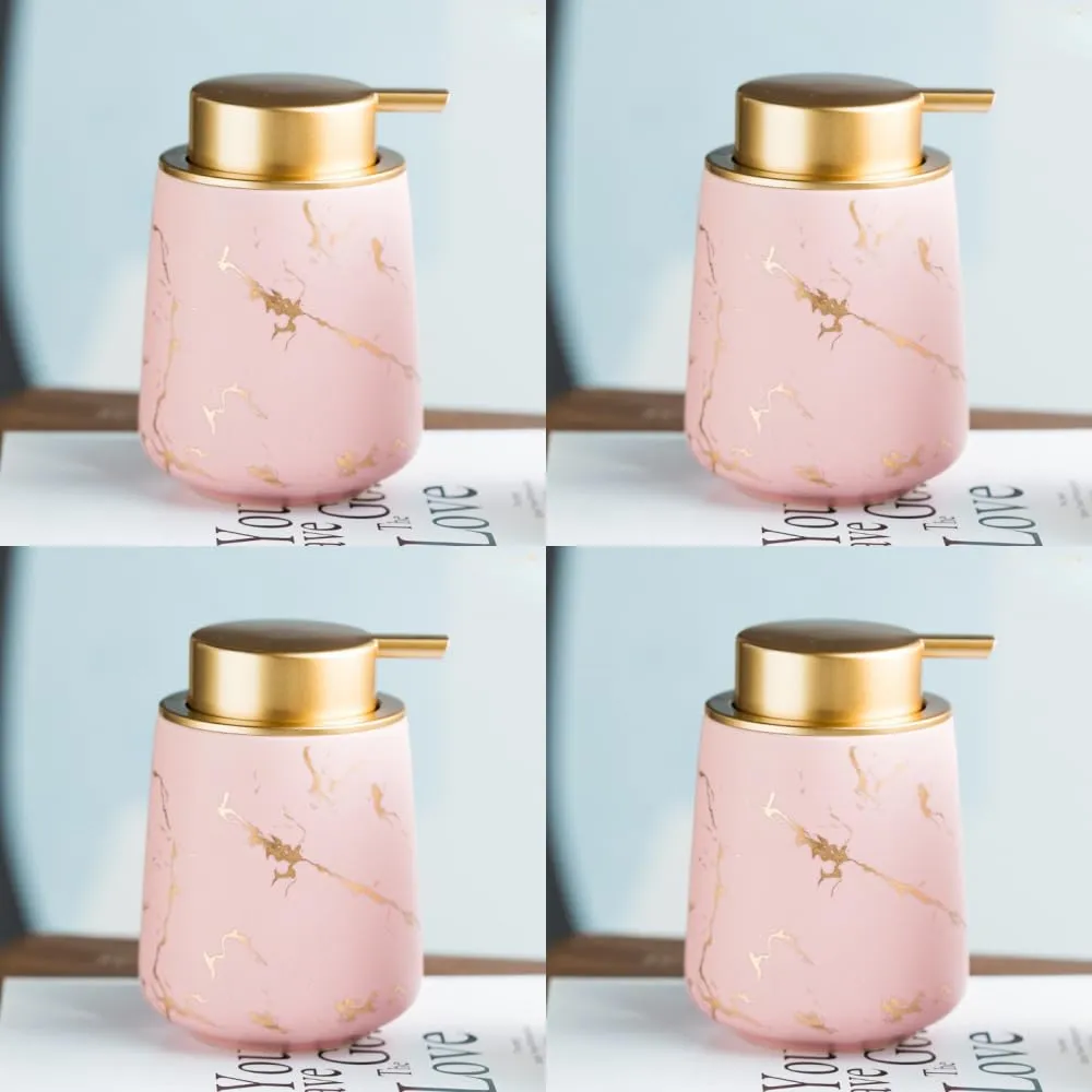 USHA SHRIRAM Soap Dispenser Bottle | Ceramic Soap & Lotion Dispenser Set | Kitchen Dish Soap Pump Dispenser Set | Hand Shower Washing Soap Dispenser (400ml - Design 4 - Pink, Pack of 4)