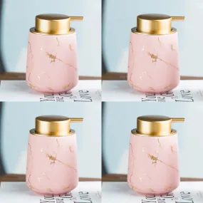USHA SHRIRAM Soap Dispenser Bottle | Ceramic Soap & Lotion Dispenser Set | Kitchen Dish Soap Pump Dispenser Set | Hand Shower Washing Soap Dispenser (400ml - Design 4 - Pink, Pack of 4)
